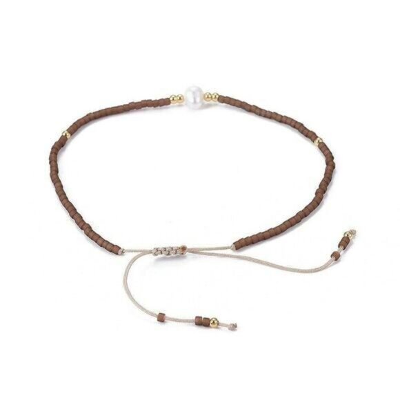 Handcrafted Real Freshwater Pearl Mocha Brown Japanese Glass Beads Bracelet - Picture 3 of 3